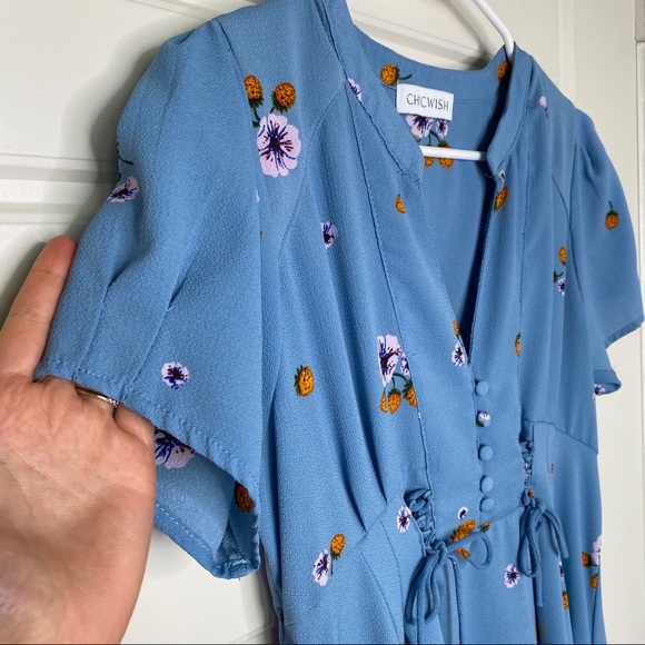 CHICWISH BLUE PINEAPPLE PRINT MINI DRESS SM - Picture 3 of 9